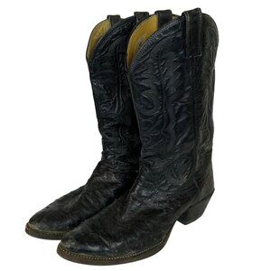 Vintage Justin Mens Full Quill Ostrich Cowboy Boots Size 11.5 E Black Western